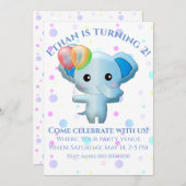 Niedlich Little Blue Boy Elephant Geburtstag Einladung (Vorne/Hinten)