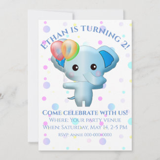 Niedlich Little Blue Boy Elephant Geburtstag Einladung