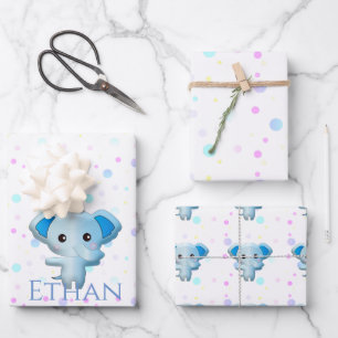 Niedlich Little Blue Boy Elephant Geschenkpapier Set