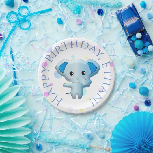 Niedlich Little Blue Boy Elephant Pappteller (Party)