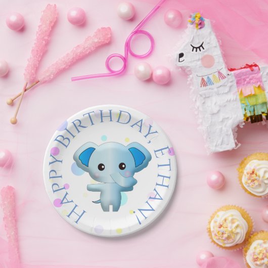 Niedlich Little Blue Boy Elephant Pappteller (Party)