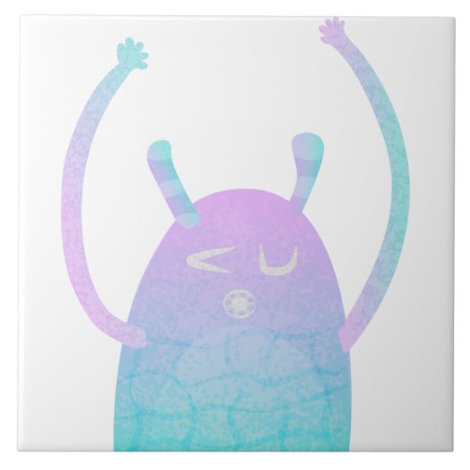 Niedlich Little Blue Monster Fliese (Vorderseite)