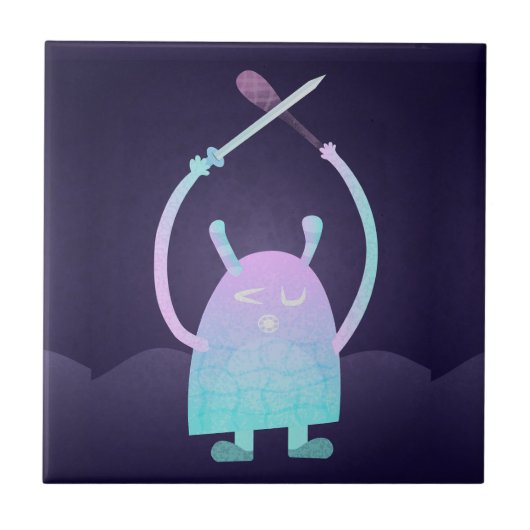 Niedlich Little Blue Monster Fliese (Vorderseite)
