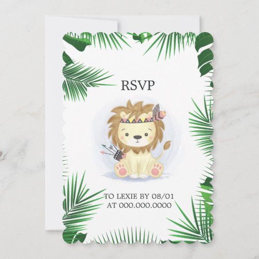 Niedlich Little Boho Lion Baby Boy Dusche Einladung (Rückseite)