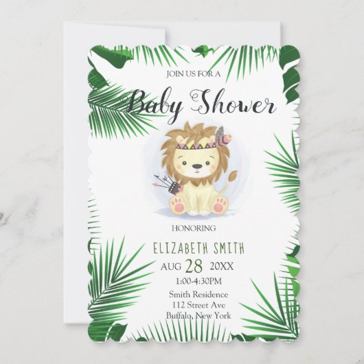 Niedlich Little Boho Lion Baby Boy Dusche Einladung (Vorderseite)