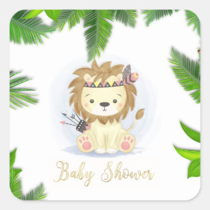 Niedlich Little Boho Lion Baby Boy Dusche Quadratischer Aufkleber