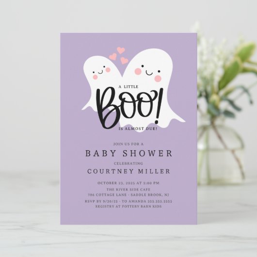 Niedlich Little Boo Baby Dusche Einladung (Stehend Vorderseite)