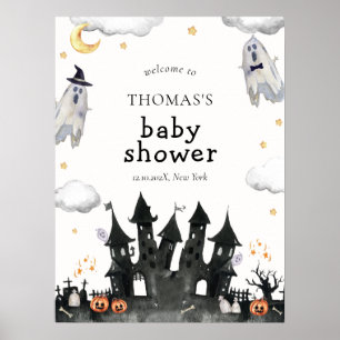 Niedlich Little Boo Ghost House Babydusche Willkom Poster