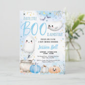 Niedlich Little Boo Halloween Boy Baby Dusche Blau Einladung (Stehend Vorderseite)