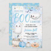Niedlich Little Boo Halloween Boy Baby Dusche Blau Einladung (Vorne/Hinten)