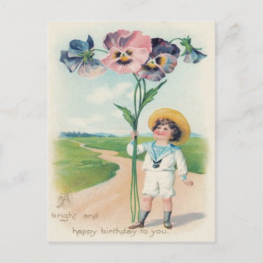 Niedlich Little Boy Pansy Stiefmütterchen Postkarte (Vorderseite)