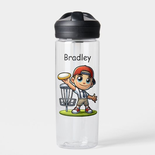 Niedlich Little Boy Playing Disk Golf Personalisie Trinkflasche (Vorderseite)