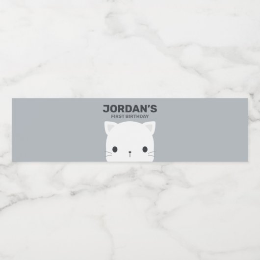 Niedlich Little Cat Geburtstag Wasserflaschenetikett (Einzelnes Label)