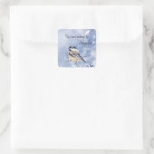 Niedlich Little Chickadee Bird Winterwald Quadratischer Aufkleber (Tasche)