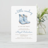 Niedlich Little Cowboy Blue Boy Baby Dusche Einladung (Stehend Vorderseite)