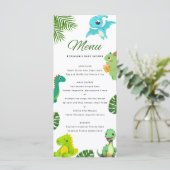 Niedlich Little Dino Baby Dusche Menükarte (Stehend Vorderseite)