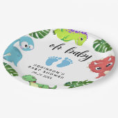 Niedlich Little Dino Baby Dusche Pappteller (Schrägansicht)