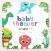 Niedlich Little Dino Baby Dusche Rechteckiger Pappuntersetzer (Vorderseite)