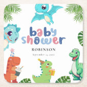 Niedlich Little Dino Baby Dusche Rechteckiger Pappuntersetzer (Vorderseite)