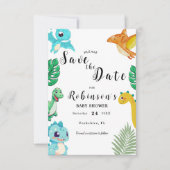 Niedlich Little Dino Baby Dusche Save The Date (Vorderseite)