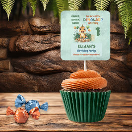 Niedlich Little Dinosaur Junge 1. Geburtstag Party Quadratischer Aufkleber