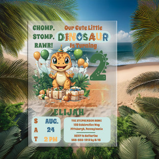 Niedlich Little Dinosaur Junge 2. Geburtstag Party Acryleinladungen