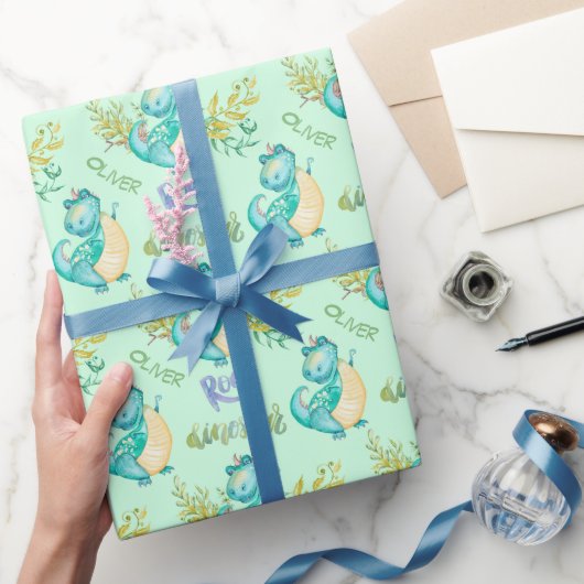 Niedlich Little Dinosaurier Personalisiert Geschenkpapier (Schenken)