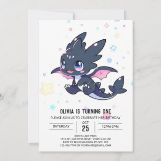Niedlich Little Dragon 1. Geburtstag Einladung