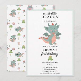 Niedlich Little Dragon Boy Kindergeburtstag Party Einladung