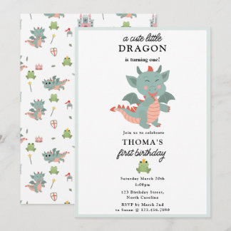 Niedlich Little Dragon Boy Kindergeburtstag Party Einladung