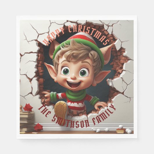 Niedlich Little Elf 3D Weihnachten Serviette (Vorderseite)