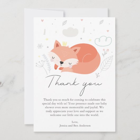 Niedlich Little Fox Babydusche Dankeskarte (Vorderseite)