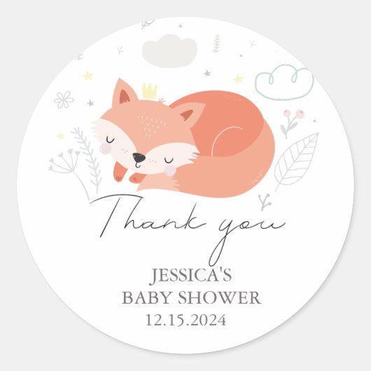 Niedlich Little Fox Babydusche Runder Aufkleber (Vorderseite)