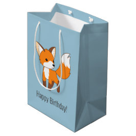 Niedlich Little Fox Birthday Blue Mittlere Geschenktüte