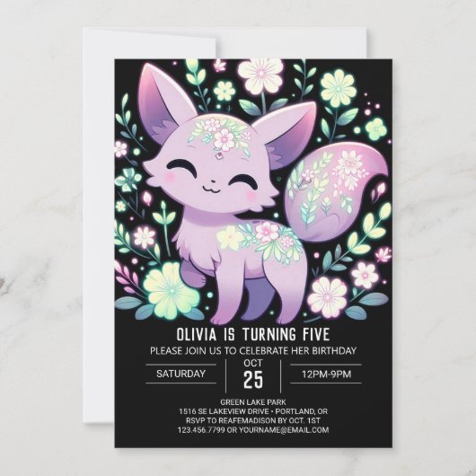 Niedlich Little Fox Digital Geburtstag Einladung (Vorderseite)