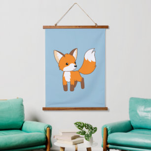 Niedlich Little Fox Wandteppich Mit Holzrahmen