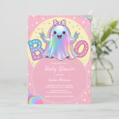 Niedlich Little Ghost Pink Halloween Girl Babydusc Einladung (Stehend Vorderseite)