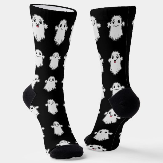 Niedlich Little Ghosts Pattern Halloween Schwarz-w Socken (Gewinkelt)