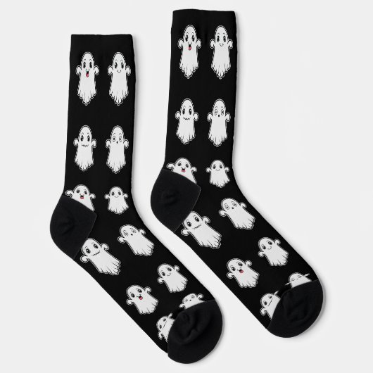 Niedlich Little Ghosts Pattern Halloween Schwarz-w Socken (Rechts)