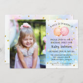 Niedlich Little Girl Ballon Birthday Party Foto Einladung (Vorne/Hinten)