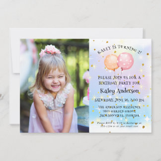 Niedlich Little Girl Ballon Birthday Party Foto Einladung