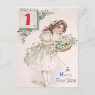 Niedlich Little Girl Basket Daisy Daisies Postkarte