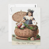 Niedlich Little Girl Basket Wreath Garland Letter Postkarte (Vorne/Hinten)