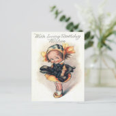 Niedlich Little Girl Black Cat Postkarte (Stehend Vorderseite)