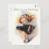 Niedlich Little Girl Black Cat Postkarte (Vorne/Hinten)