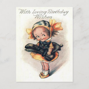 Niedlich Little Girl Black Cat Postkarte