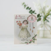 Niedlich Little Girl Clock Midnight Holly Blume Postkarte (Stehend Vorderseite)