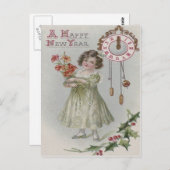 Niedlich Little Girl Clock Midnight Holly Blume Postkarte (Vorne/Hinten)