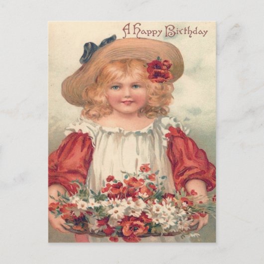 Niedlich Little Girl Daisy Pansy Postkarte (Vorderseite)