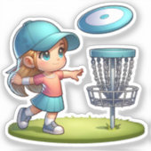 Niedlich Little Girl Disk Golf Cartoon Aufkleber (Vorderseite)